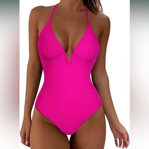 Push Up One Piece Swimsuit V Wire Lace Up Bathing Suit sz Small NWOT